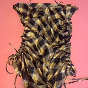 Plaid cowl neck ruched style dress